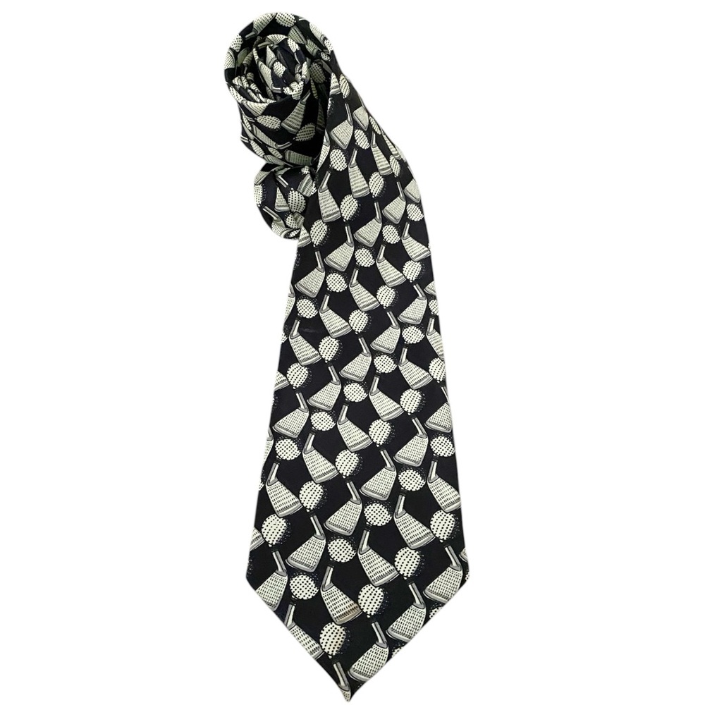 Golf Club Silk Tie by Sette & Bello Black Tee Time Men Tournament Classic Work